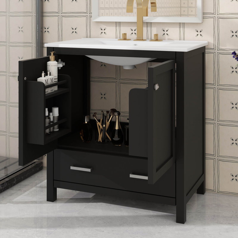 Meuble-lavabo moderne simple 30 po avec lavabo et tiroir, Noir