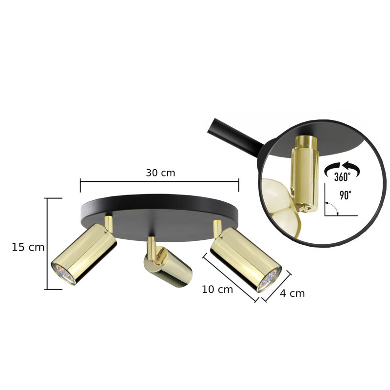 Flay Ceiling Spotlight, Black/Gold