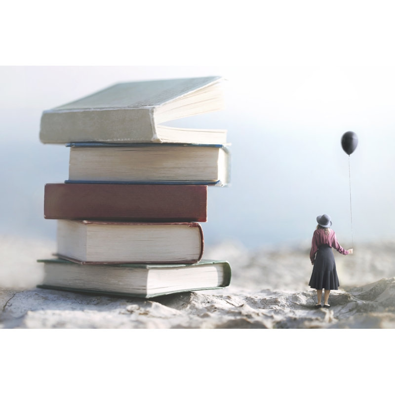 Woman Looking At Books - Wrapped Canvas Print, 61cm H x 91cm W x 3.8cm D