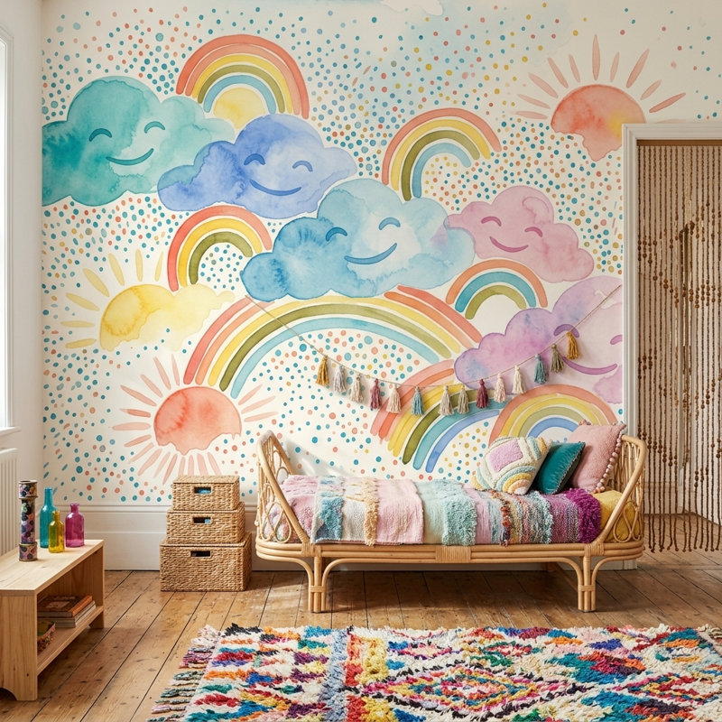 Papier peint blanc avec chambre d'enfant, 100 po x 96 po, Peler et coller