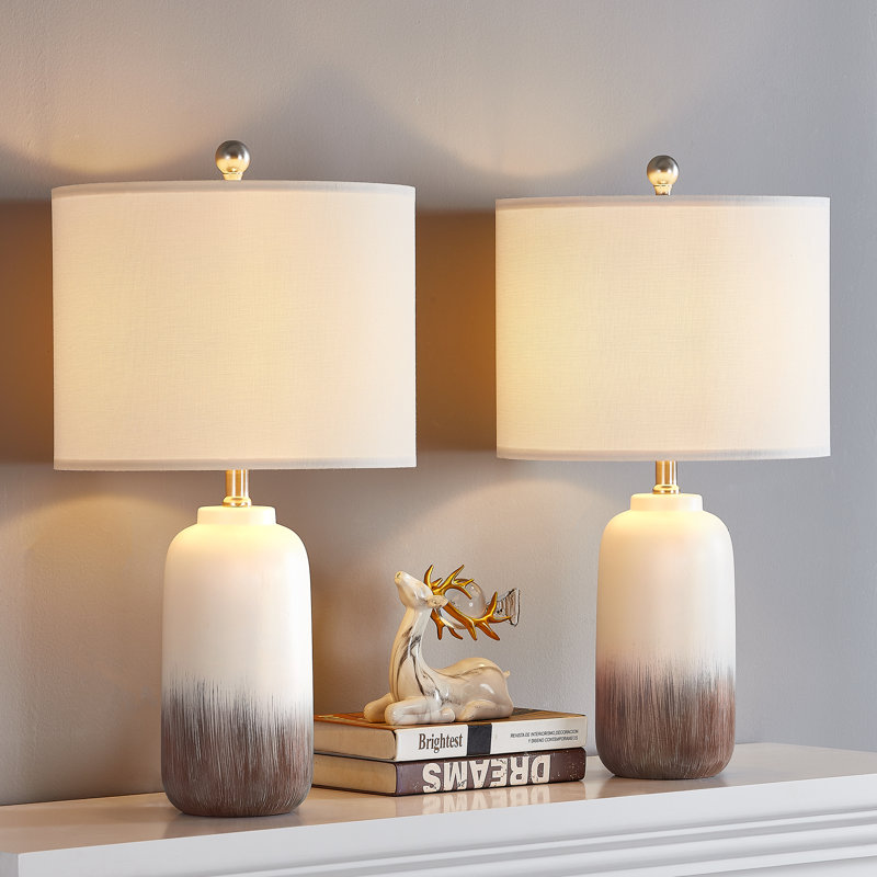  23" Modern Brown and White Ceramic Table Lamp with 3-Way Dimmable Lighting for Living Room Bedroom and Study, Brown