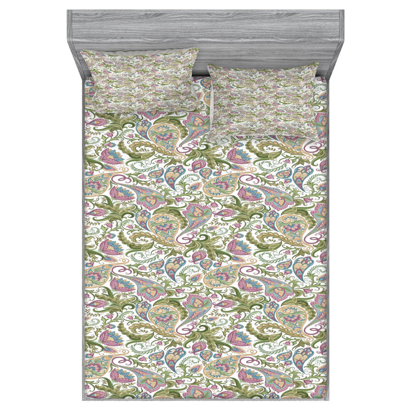 Microfiber Floral Sheet Set, Full/Double Sheet Set with 2 Pillowcases