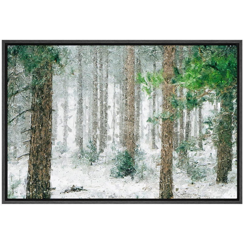 Hiver «Forêt enneigée avec arbres bruns» sur, H 16 po x l 24 po, Cadre flottant noir