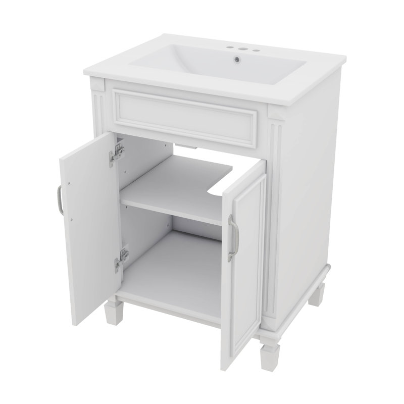 Meuble-lavabo 24 po avec lavabo, meuble-lavabo moderne avec comptoir intégré et unité de rangement à 2 niveaux, portes à fermeture douce, tablette réglable