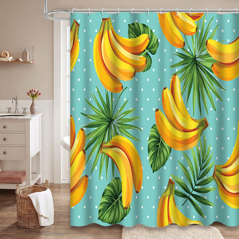Rideau de douche à motif de feuilles de palmier tropical avec 12 crochets, L 72 po x l 78 po