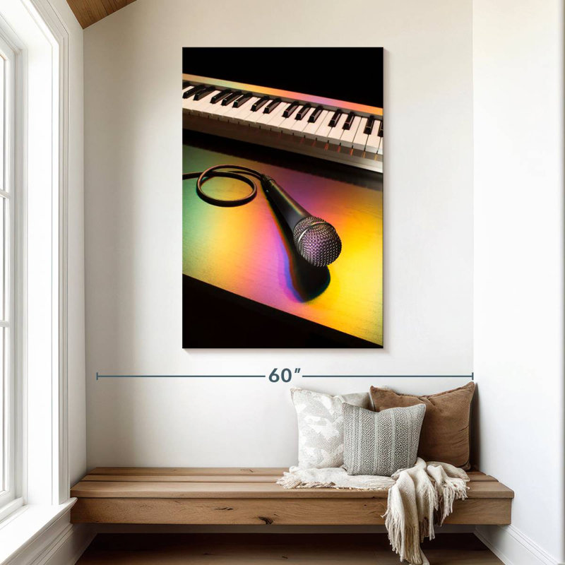 Microphone et piano, H 48 po x l 32 po