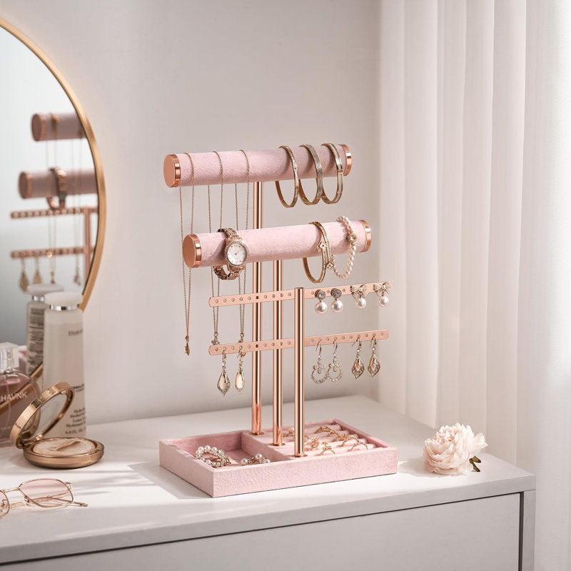 3-tier Pink Velvet Jewelry Organizer Stand