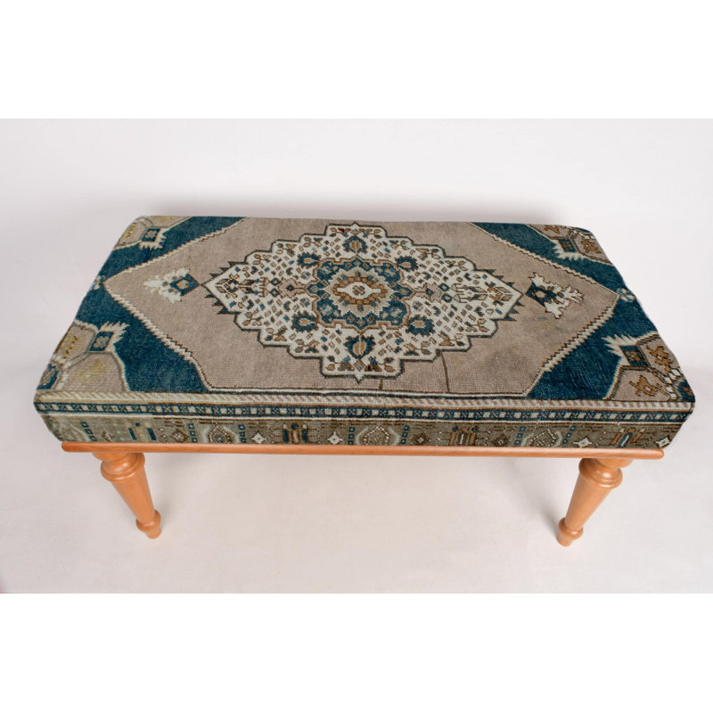 Cotton Upholstered Bench, Brown, 45cm H x 90cm W x 45cm D