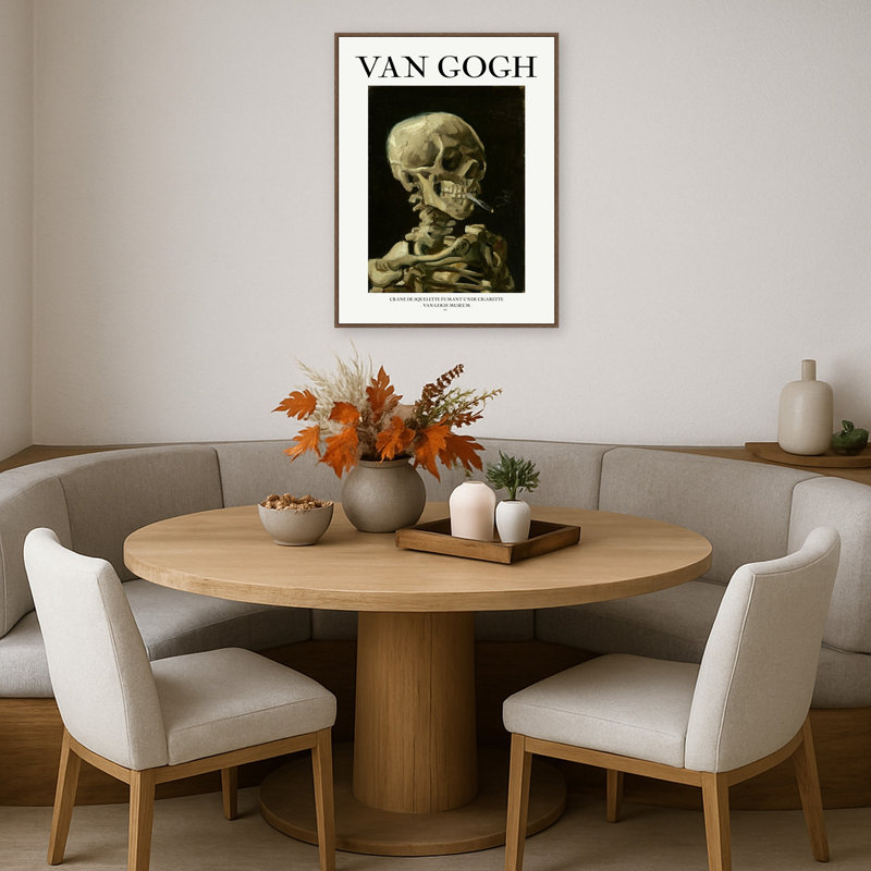 Fumeur squelette d'Halloween par Vincent van Gogh, reproduction d'art sur toile encadrée, L 32 po x H 42 po, Noyer Sylvie