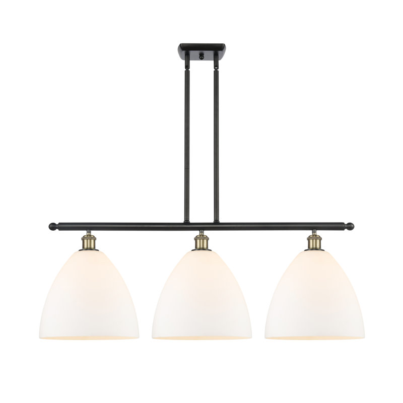 Luminaire suspendu linéaire à 3 lumières pour îlot de cuisine Alizia, Blanc mat, DEL, Noir / laiton antique