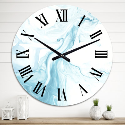 Light Blue and White Liquid Marble Art - Modern Wall Clock