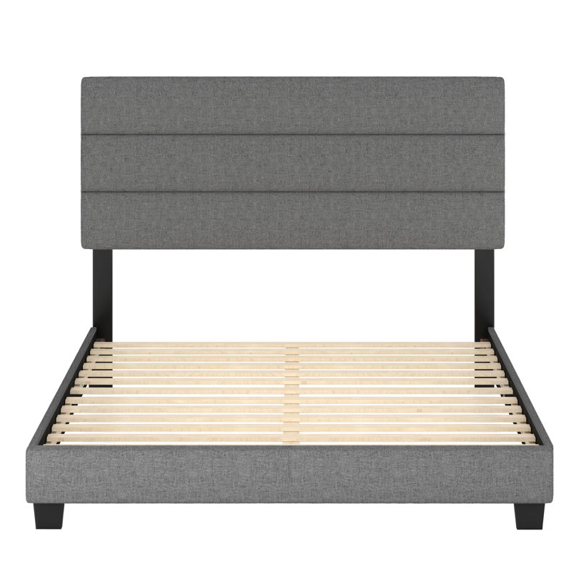 Sicily Gray Upholstered Linen Queen Platform Bed with Headboard