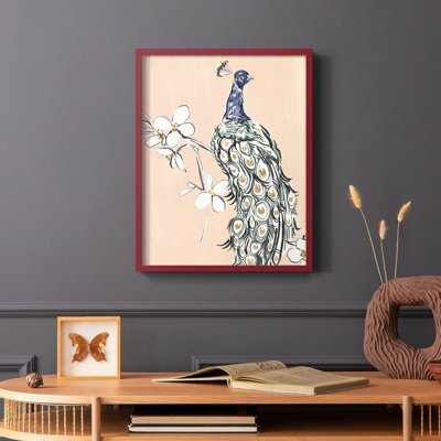 «Peacock in Gold III», reproduction encadrée - bois massif