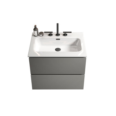 24" Wall Mount Space Grey Bathroom Vanity With Ceramic Sink With Three Faucet Holes, Large Storage Floating Bathroom Vanity For Modern Bathroom, One-Piece Sink Basin Without Drain, Pre-Assembled