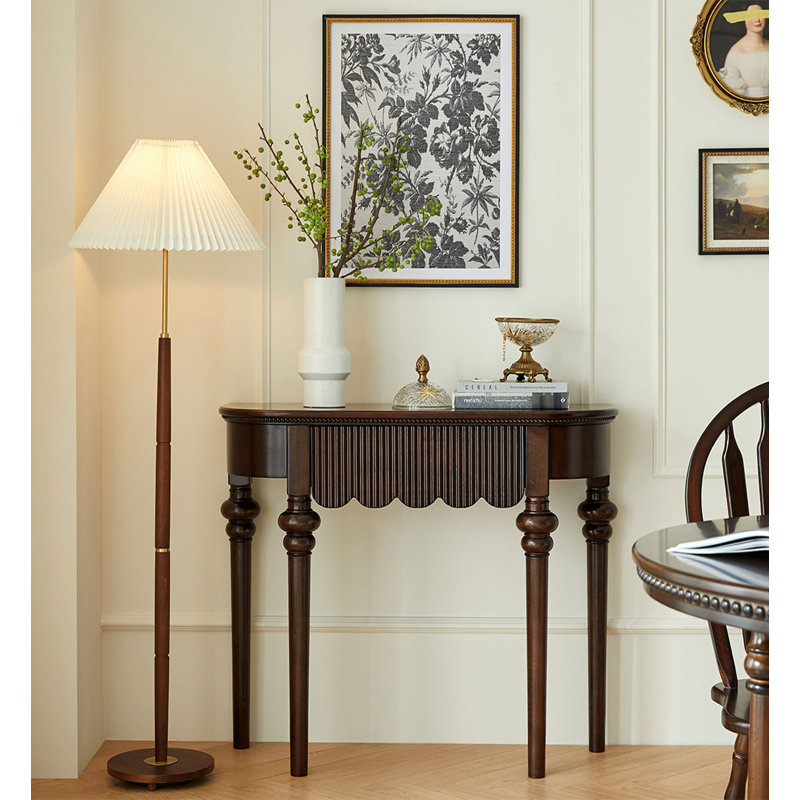 38.58" Walnut color Half Moon Solid Wood Console Table
