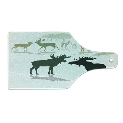 Ambesonne Antlers Tempered Glass Cutting Board Elk Deer Fawn Forest Green Black