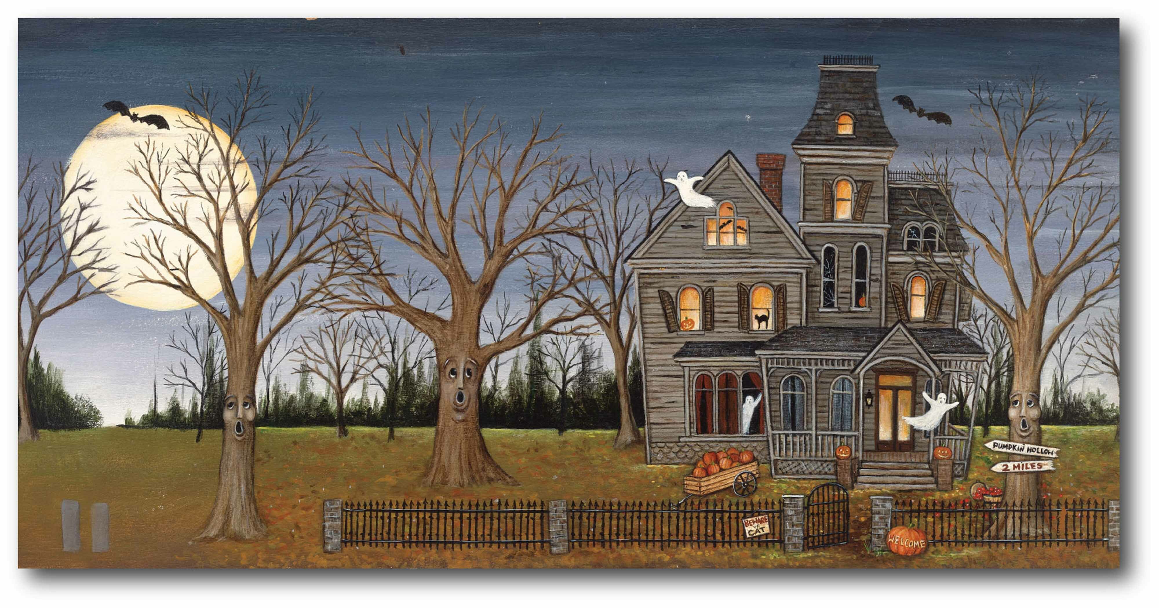 The Holiday Aisle® Haunted House With Full Moon On Canvas Print ...