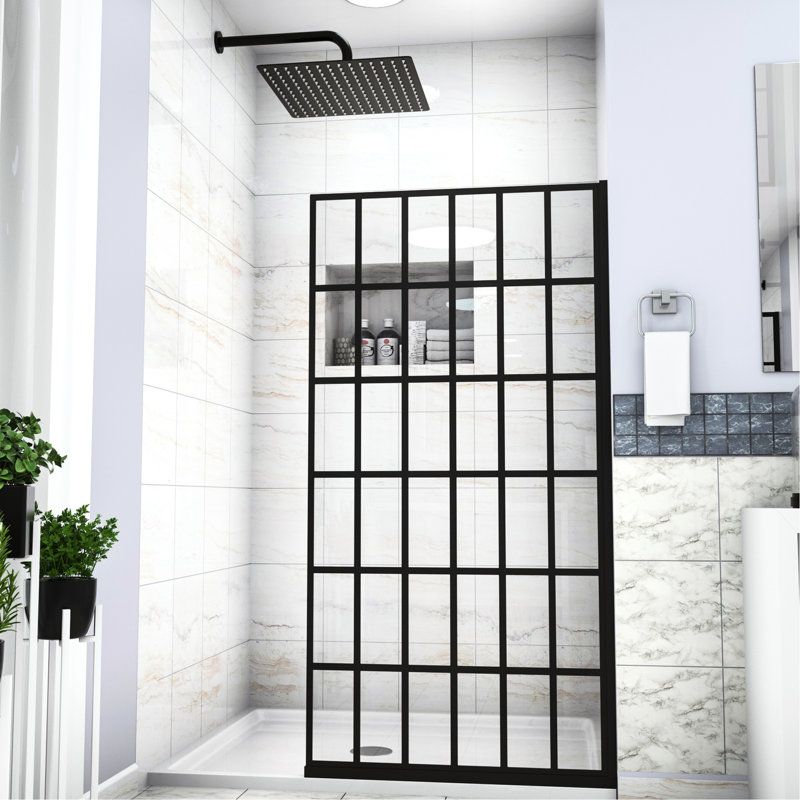 Matte Black Fixed Shower Door 34"x72" - Open Entry, Single Panel, , Bathroom Elegance Producer 2 Glamour Generator