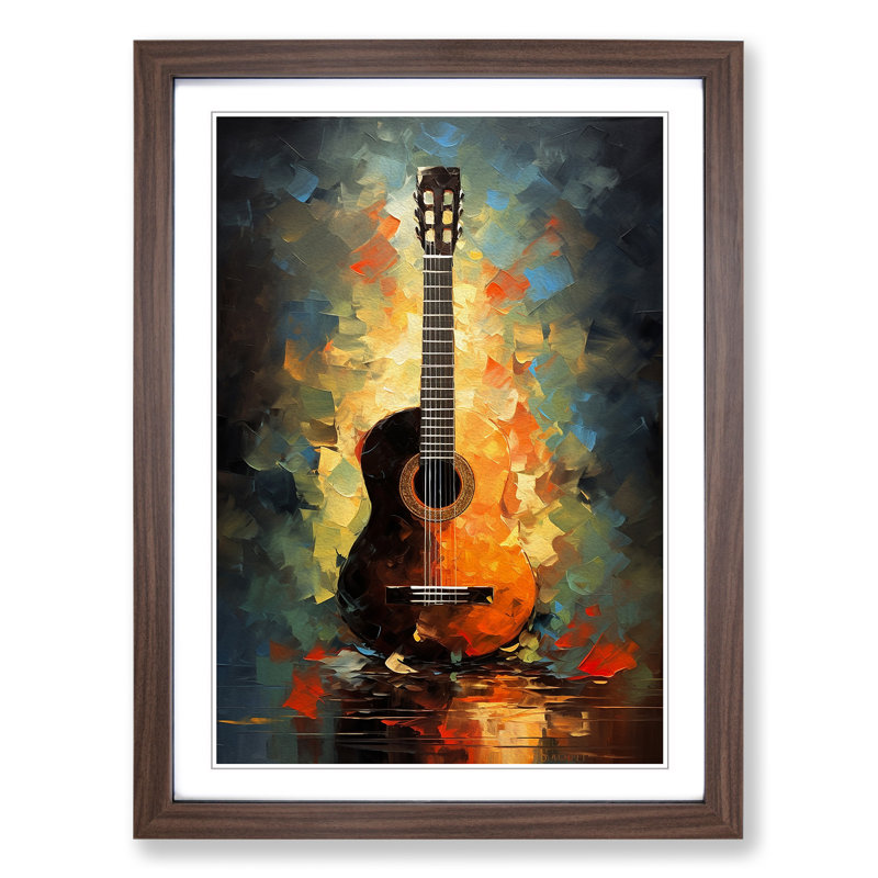Acoustic Guitar Impressionism - Framed Print, 46cm H x 34cm W x 2cm D, Walnut