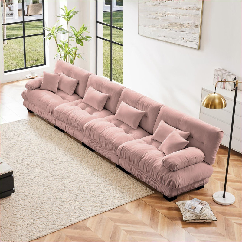 Canapé rembourré en chenille désossée Cioffred, Light Coffee Chenille, L 173,2 po x P 36 po x H 34,5 po