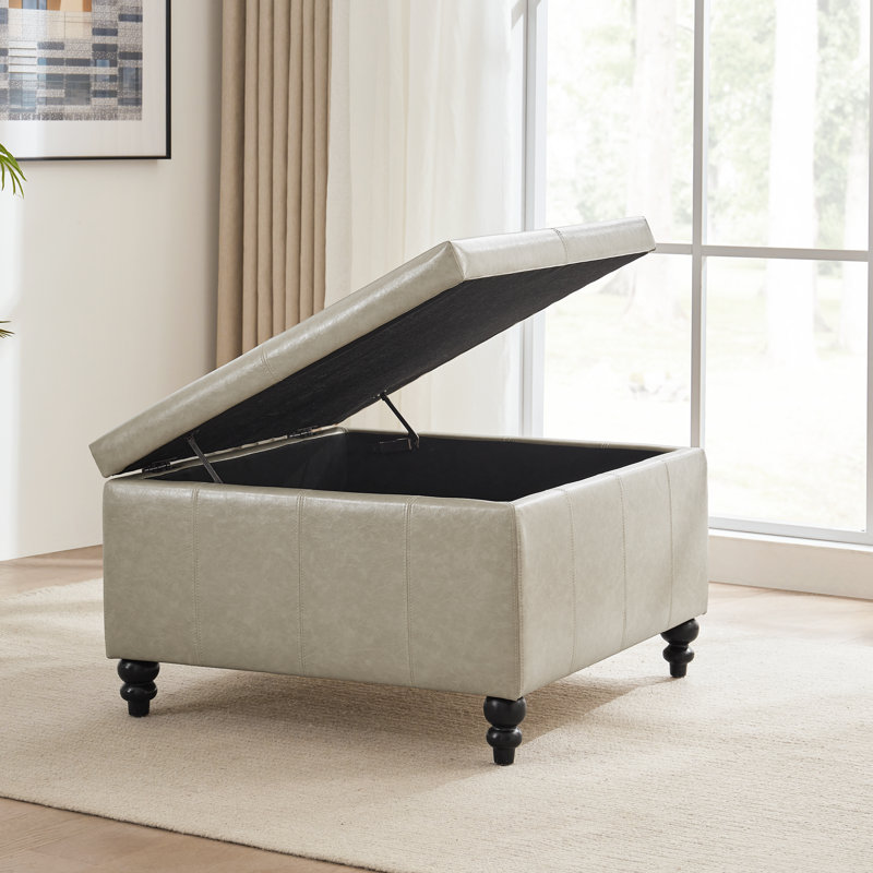 Aimee-Lee Faux Leather Ottoman, Khaki