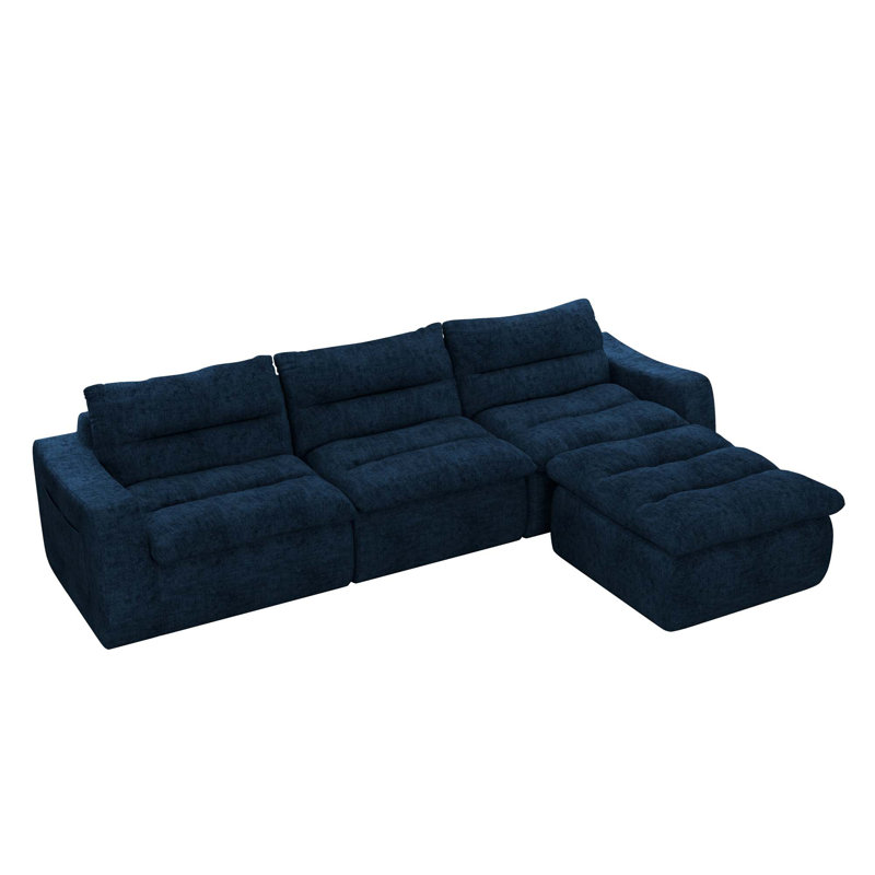 Canapé modulaire en forme de L avec fauteuil à billes Orlin, Mousse bleue