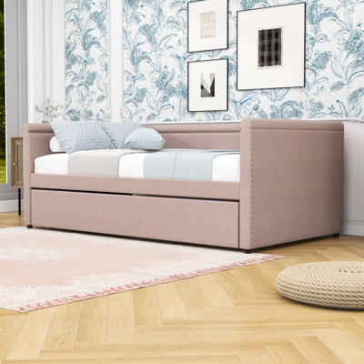 Twin Upholstered Daybed with Nailhead Trim and Twin Trundle