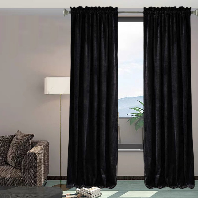 Black Velvet Grommet Blackout Indoor Window Panels 52" x 96"
