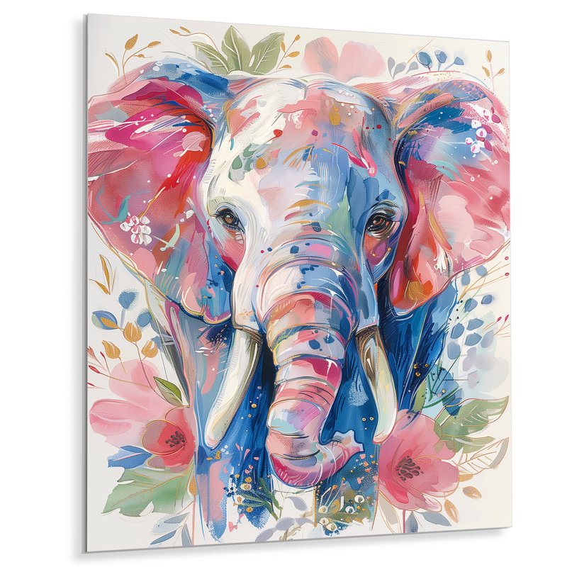 Pépinière, gris, rose, magnifique éléphant II - éléphant, art mural animal, H 30 po x l 40 po, Métal métal