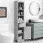 Armoire de salle de bain en matériau gris - autoportante avec tiroir et tablette réglable moderne pour un rangement élégant