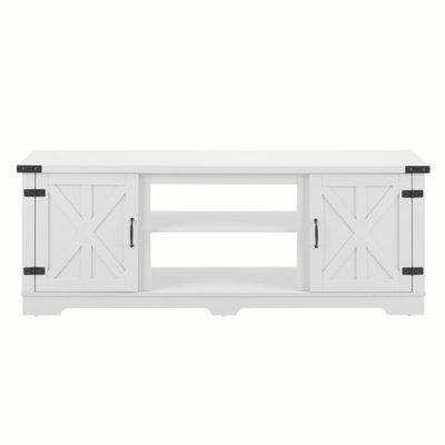 Modern Farmhouse TV Media Stand, Large Barn Inspired Home Entertainment Console, For TV Up To 70'', With Open Shelves And Closed Cabinets, White, 64.8 -  Ophelia & Co., 00F682F881D84E8CBA31214033B54340