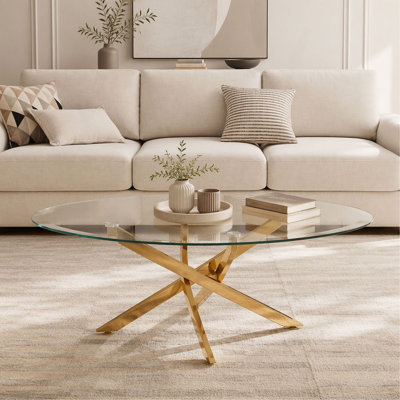 Table basse ovale, table d'appoint en verre de 100 cm avec pattes, table à thé moderne pour salon