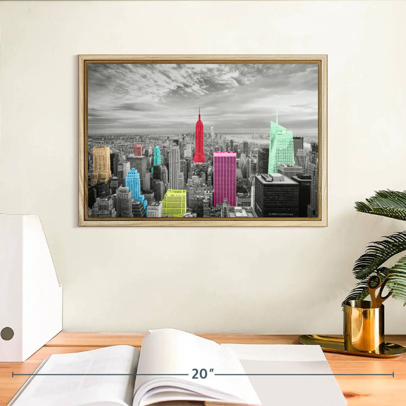 Manhattan Pop, 13 po x 9 po, Cadre flottant en bois naturel