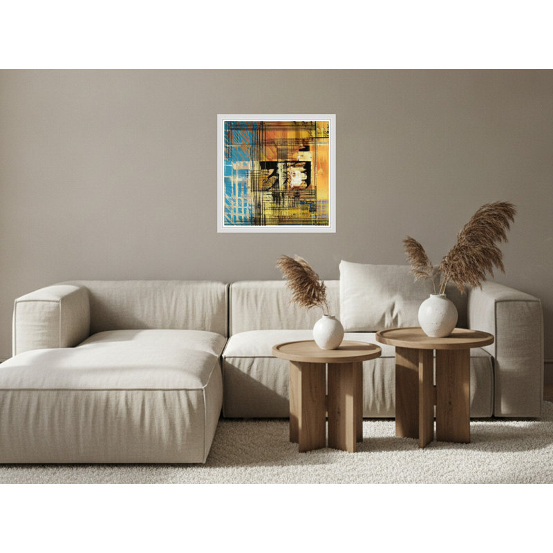 «Vibrant Abstract Grid» - Art mural sur toile encadrée, 36" H x 36" W, White