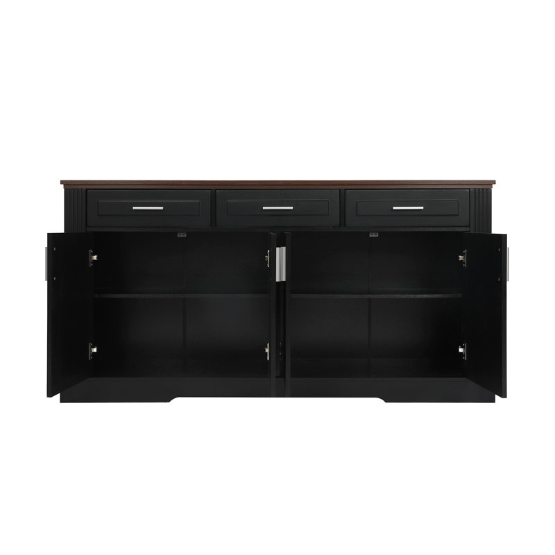 Buffet 63 "avec rangement cannelé avec rangement, Noir