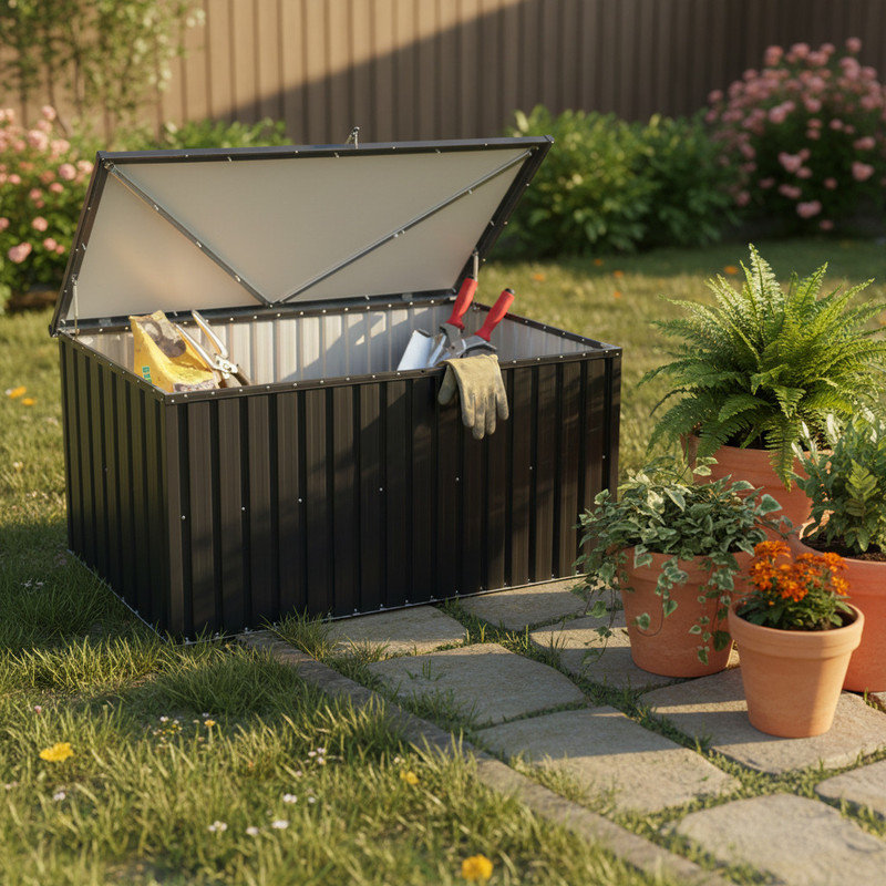67.9" x 30.8" x 28.5" Large Outdoor Metal Storage Box – Patio Cushion & Toy Organizer, Deck Box for Garden, Easy Assembly, Black