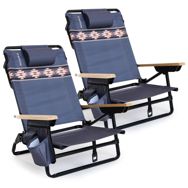Ensemble de 2 chaises de plage inclinables de qualité supérieure - Chaise de plage pliante portative pour adultes - Comprend une sangle de sac à dos, un oreiller, 2 poches et un porte-gobelet - Mesa