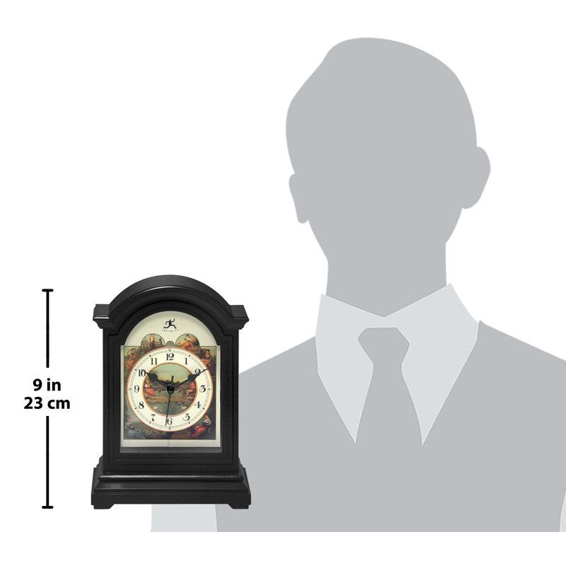 Black Grandfather-Inspired Tabletop Clock with Artwork
