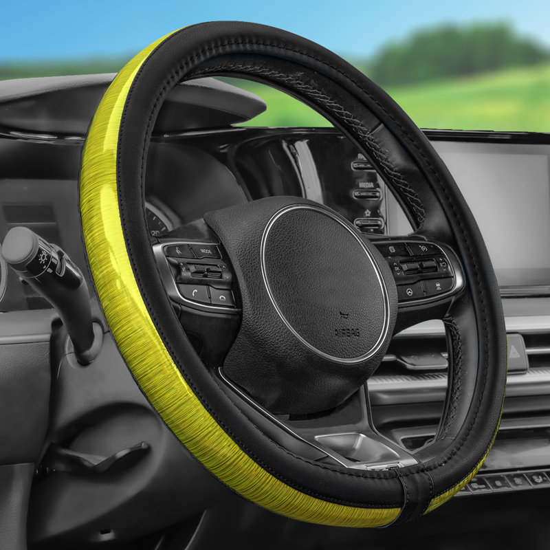 Galaxy13 Metallic Striped Steering Wheel Cover, Yellow