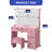 Pink Makeup Vanity Table Set Stool with USB Power Outlets, LED Lighted Mirror, Storage Drawer, Hairdryer Holder