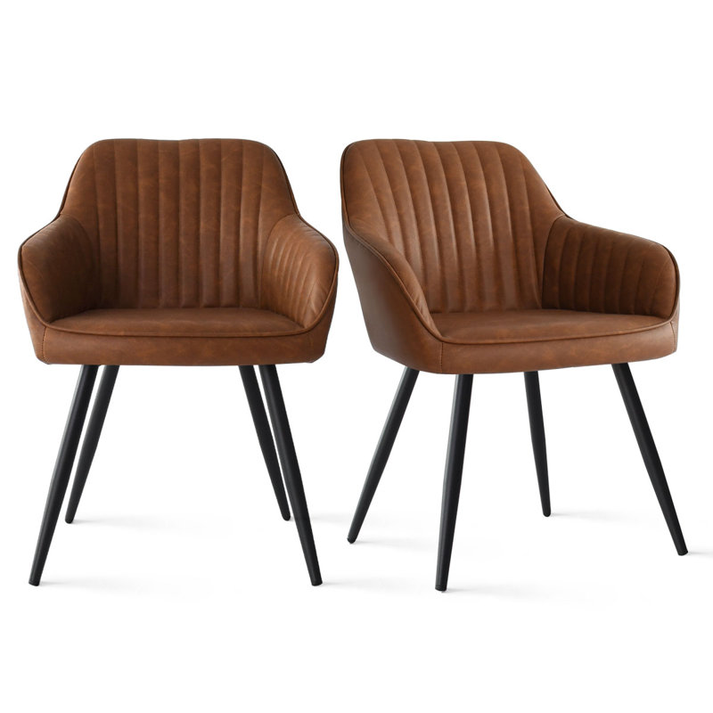 Bhagirath 19'' H Faux Leather Dining Armchair, Brown