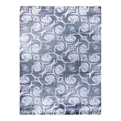 Tapis moderne noué à la main de conception unique - bleu, 9 pi 1 po x 12 pi 3 po Modern