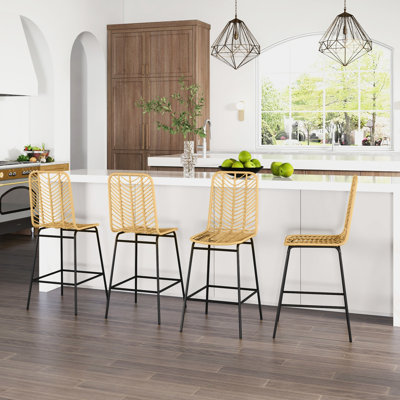 26" Counter Height Of 4, Kitchen Stools, Yellow Seat And Back For Ventilation, Robust Steel Frame With Foot Pad 4pcs Bar Island Seats, Breathable Chic, Stable