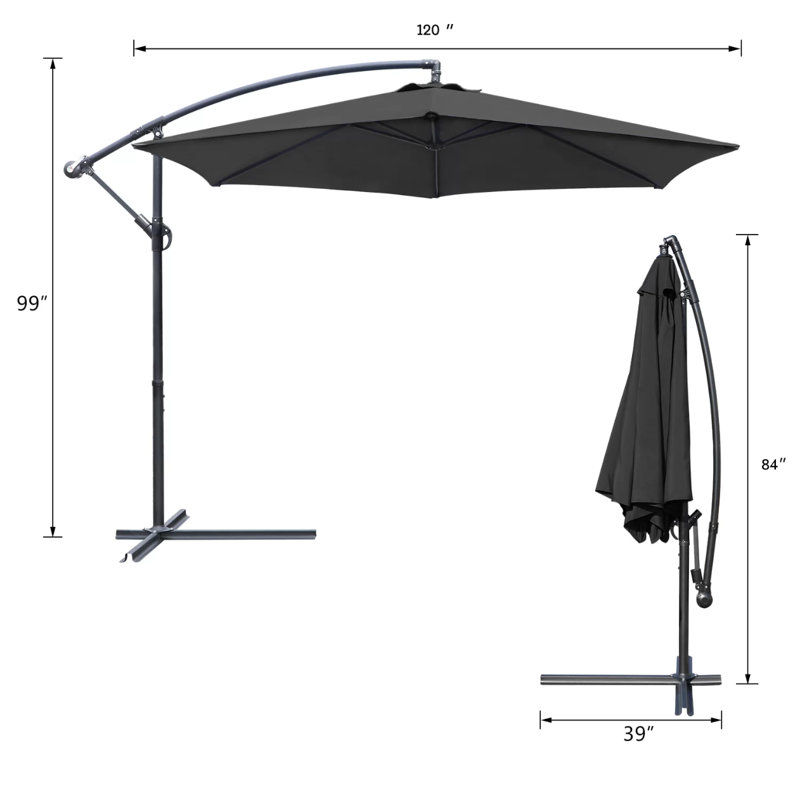 Parasol en porte-à-faux 10 pi Arabella, Noir