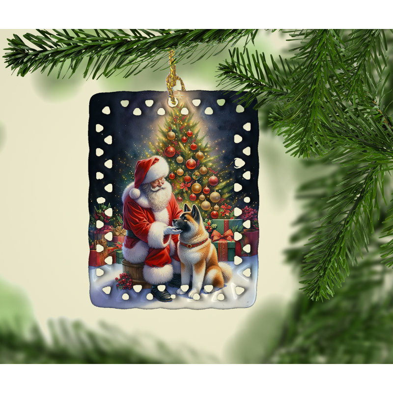 Ornement en porcelaine Akita et le Père Noël, Akita 4056