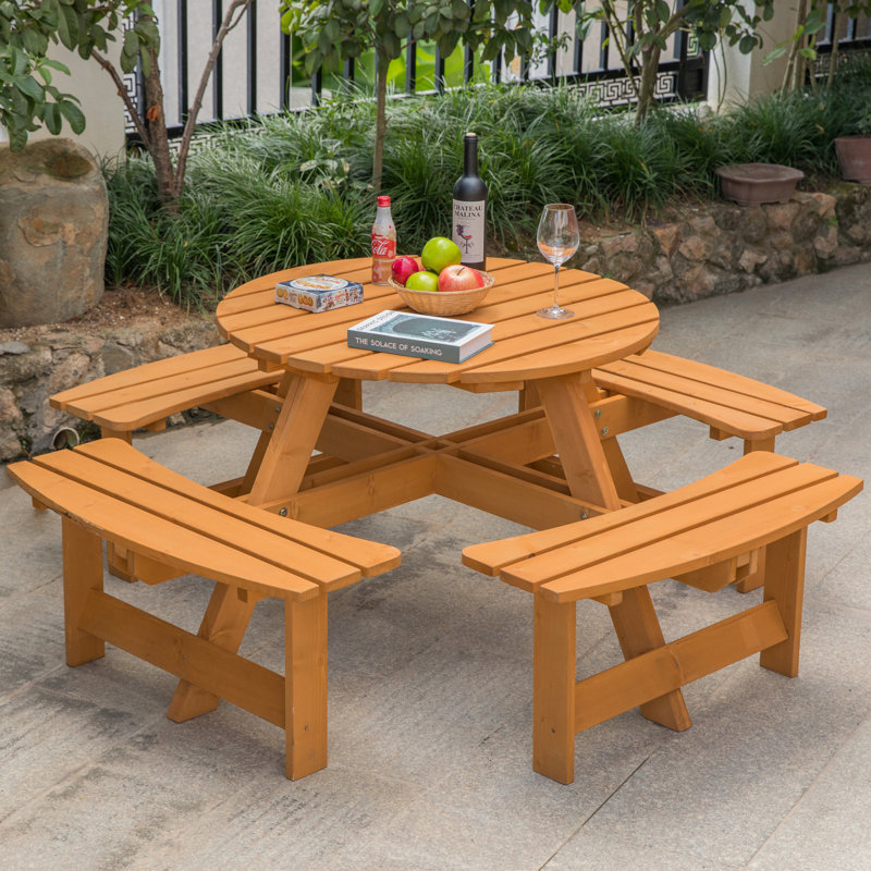 Arlynda 8 - Person Patio Dining Set with Round Table, Stained