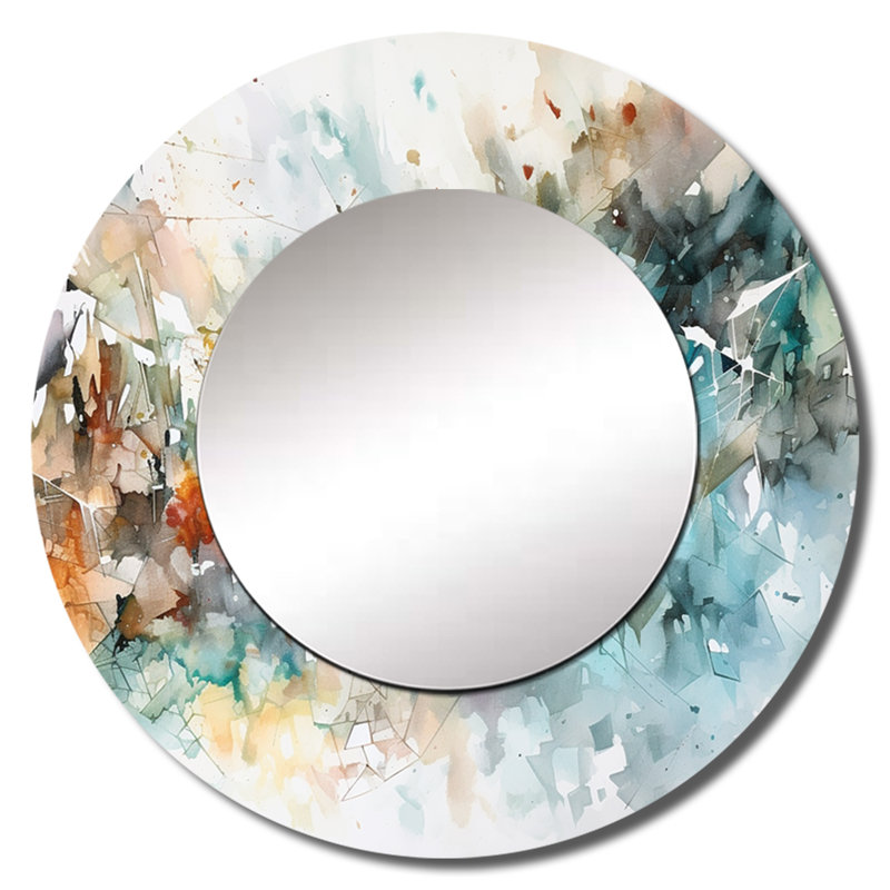 Pantha Vibrant Paint Eruption V - miroir mural décoratif géométrique, grand miroir rond vert, impression d'art en métal