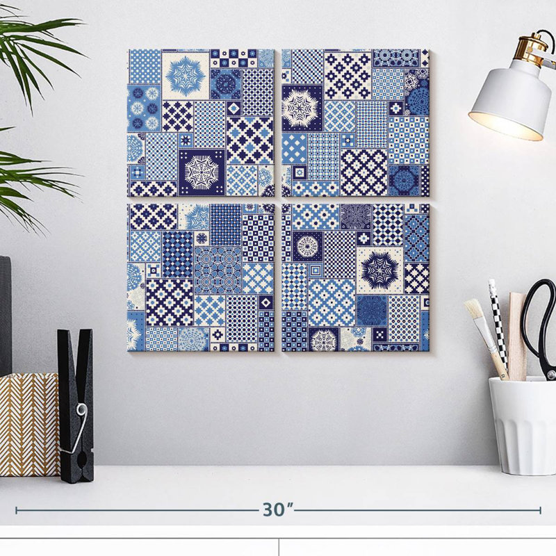 Blue Geometric Patchwork, 18" H x 18" W