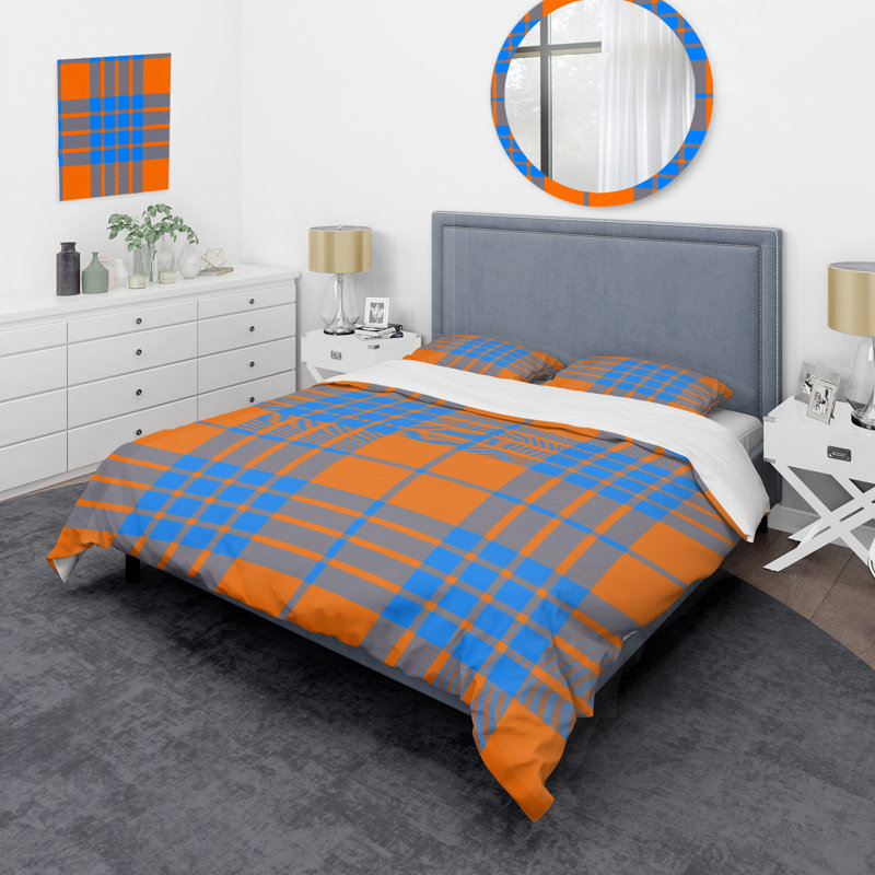 Ensemble de housse de couette en microfibre bleu / orange 3 pièces, Housse de couette pour très grand lit et 2 très