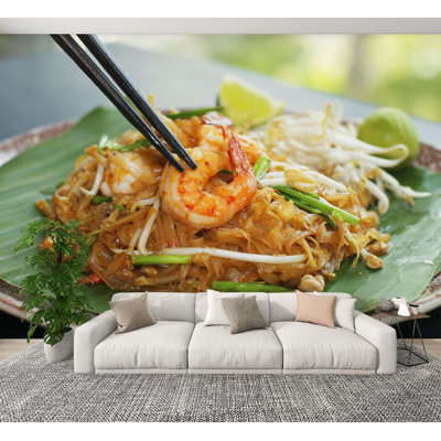 Peel and Stick Wallpaper Pad Thai Wall Murals 100"H x 144"W Removable PVC Wall Paper Self-Adhesive Wall Paintings Art Decor for Bedroom Living Room